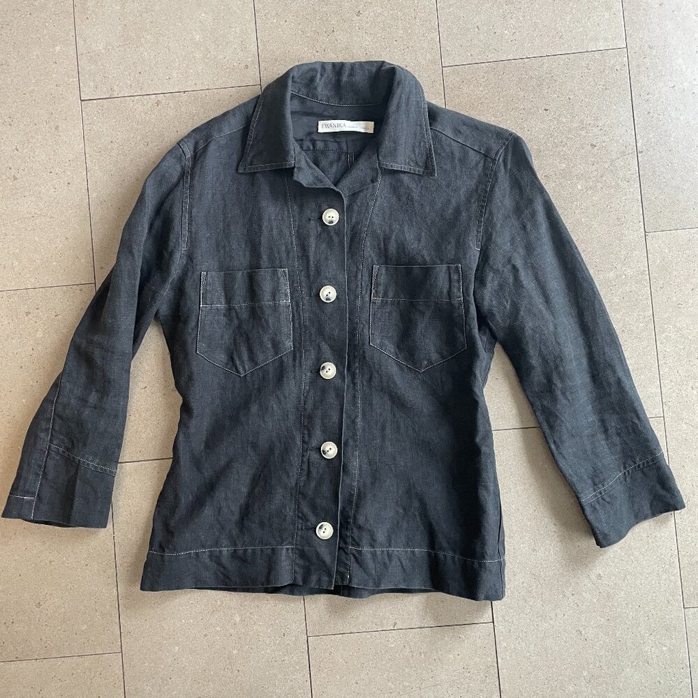 Ewanika Black Linen Stretch Jacket Top-Size Small